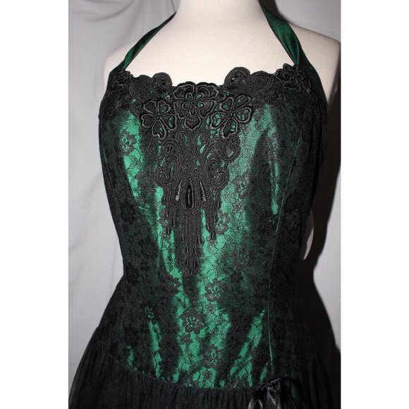 NWOT Loralie #7447 Taffeta With Lace & Tulle Prom Gown-Size 12-Emerald Green - Picture 4 of 5